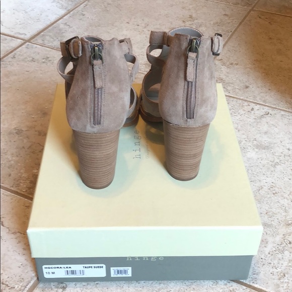 Taupe suede open toe heels - Picture 2 of 3